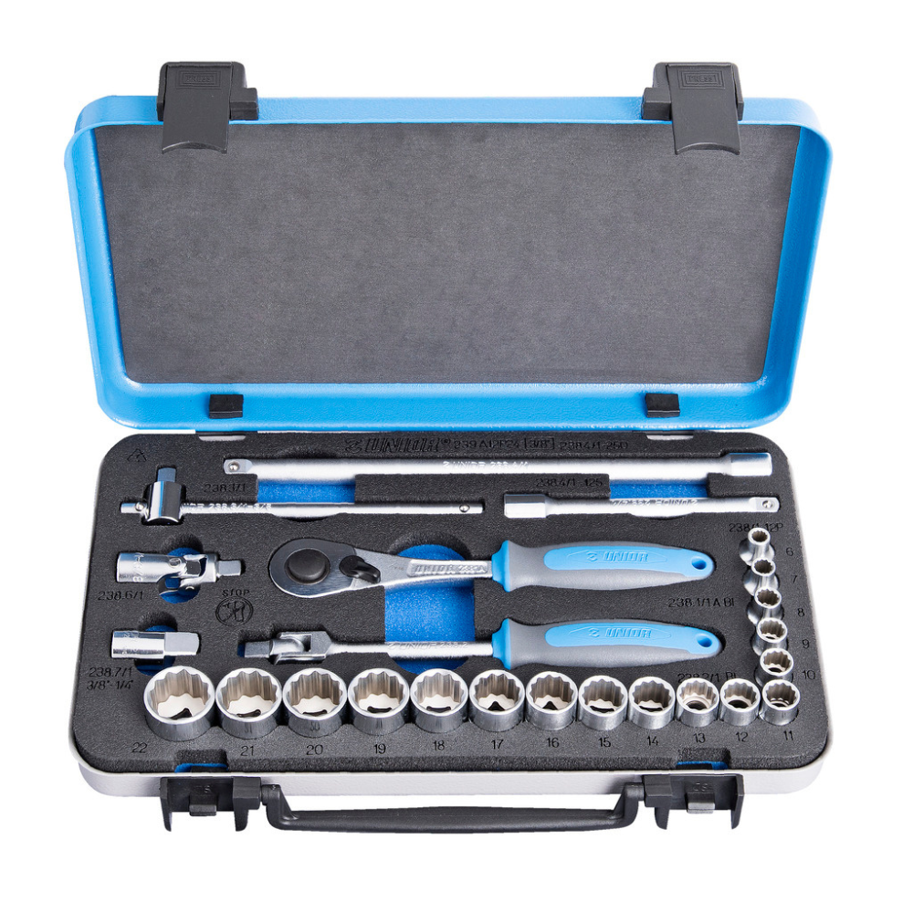 Unior - Ključevi nasadni, prihvat 3/8", u metalnoj kutiji, 239A12P24 - 617117