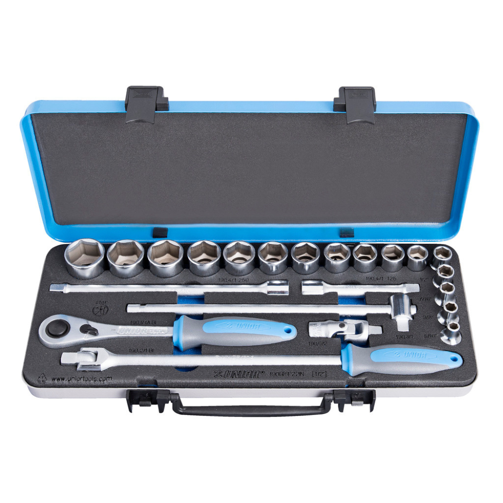 Unior - Ključevi nasadni colovni, prihvat 1/2", u metalnoj kutiji, 190BI6P22IN - 615180