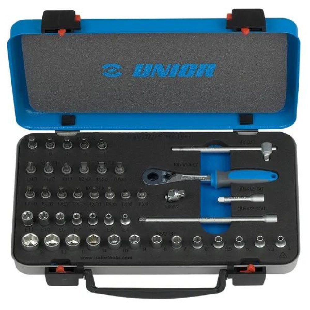 Unior - Ključevi nasadni i nastavci, prihvat 1/4", u metalnoj kutiji, 4-10, 188E - 613075