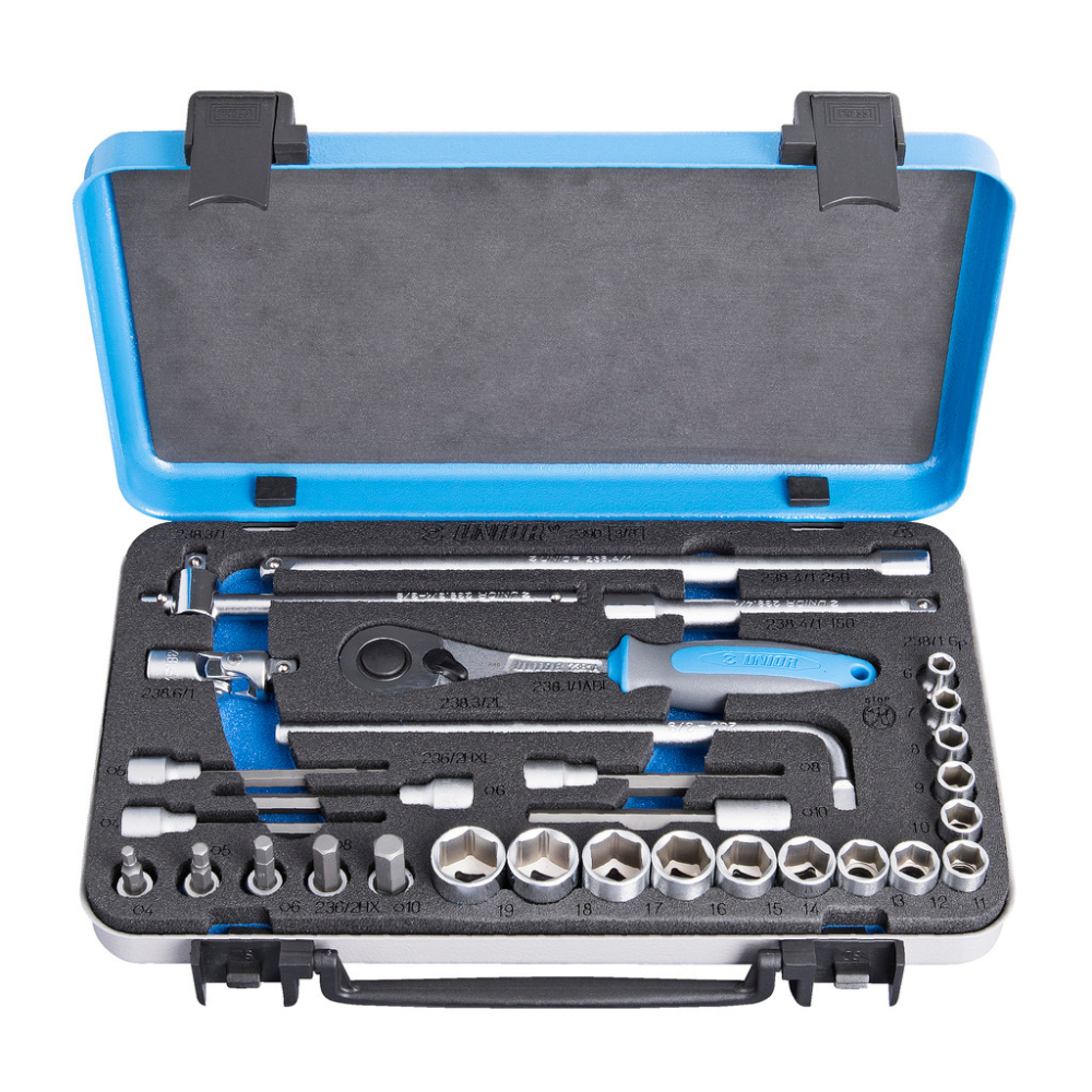 Unior - Ključevi nasadni, prihvat 3/8", u metalnoj kutiji, 239D - 613073
