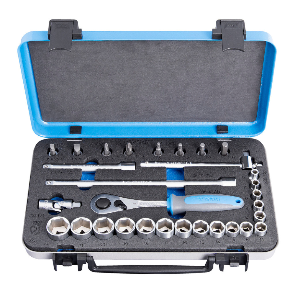 Unior - Ključevi nasadni, prihvat 3/8", u metalnoj kutiji, 239C - 613072