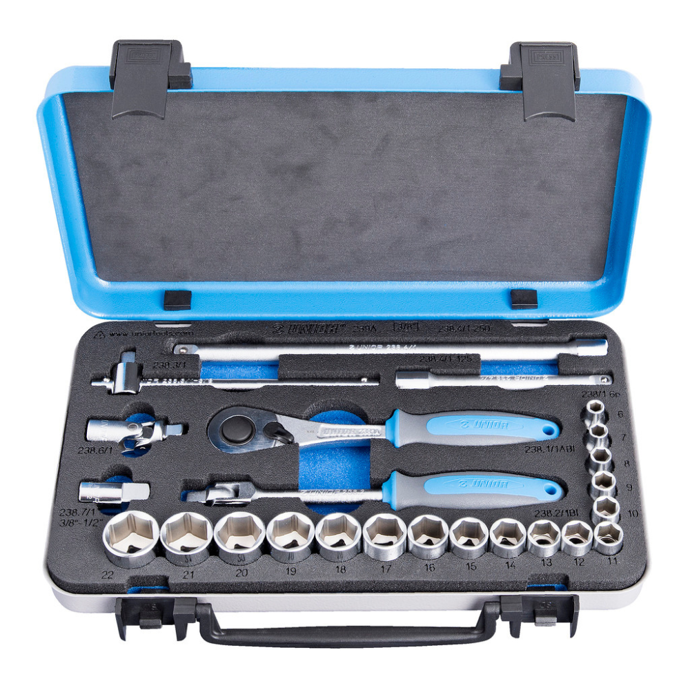 Unior - Ključevi nasadni, prihvat 3/8", u metalnoj kutiji, 239A - 612509