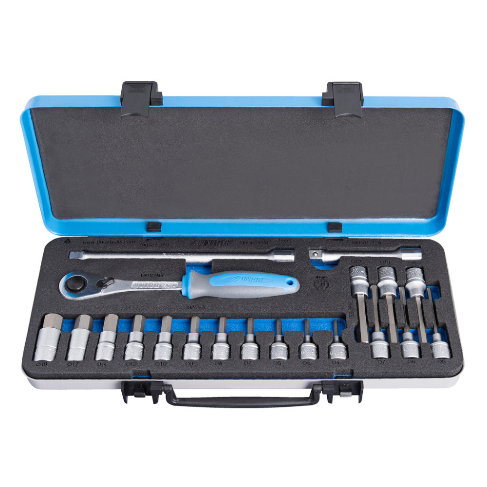 Unior - Ključevi nasadni i nastavci, prihvat 1/2", u metalnoj kutiji, 5 x 100-12 x 100, 190BIHX1P20 - 611946