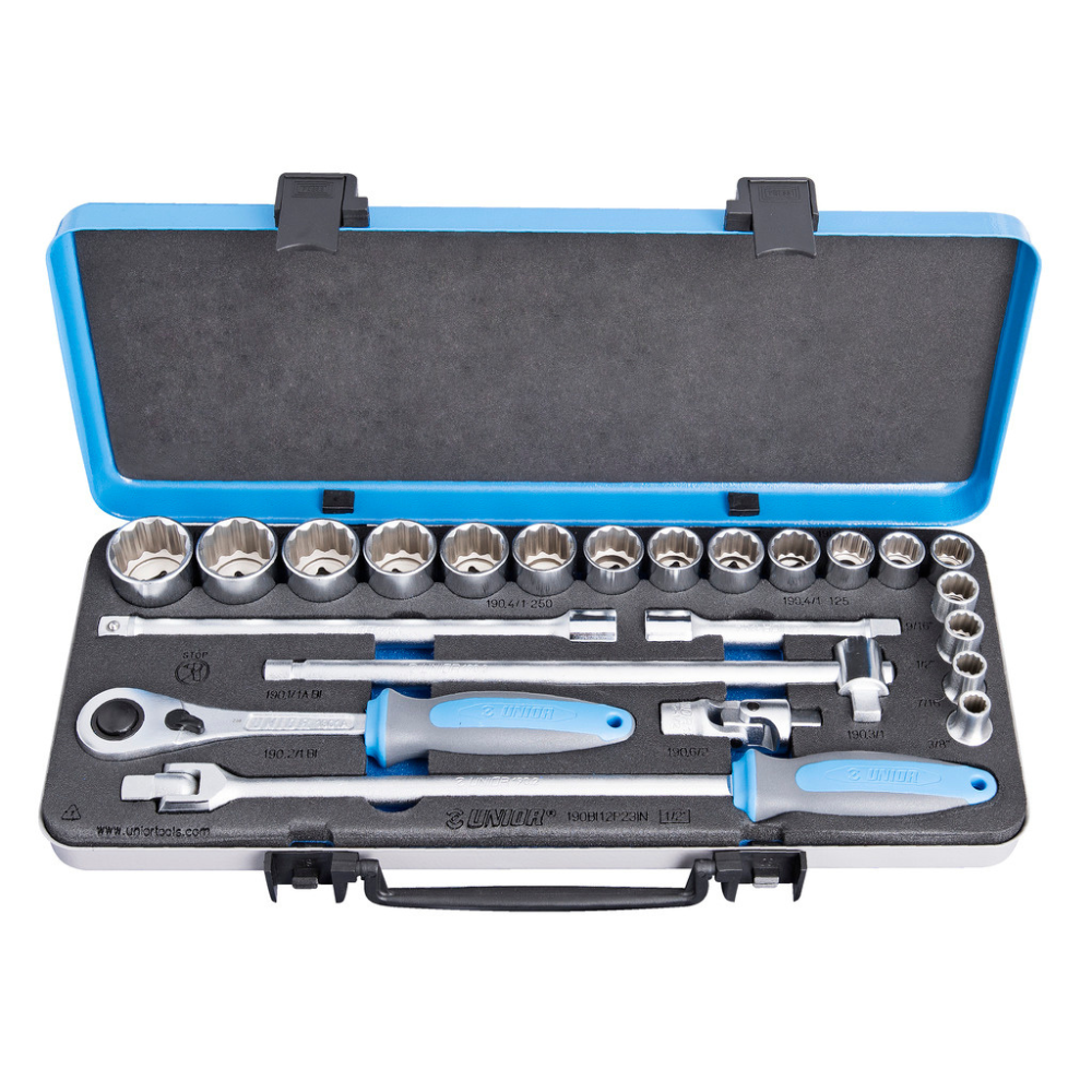 Unior - Ključevi nasadni colovni, prihvat 1/2", u metalnoj kutiji 190BI12P23IN - 611943