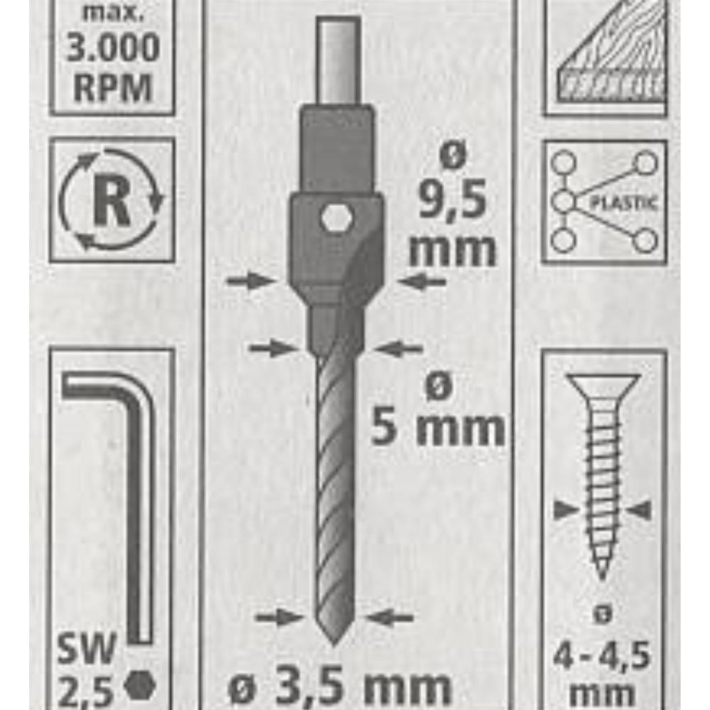 WOLFCRAFT - Burgija za predbušenje sa upuštačem, 3,5 - 5 / 9,5mm - 2500000