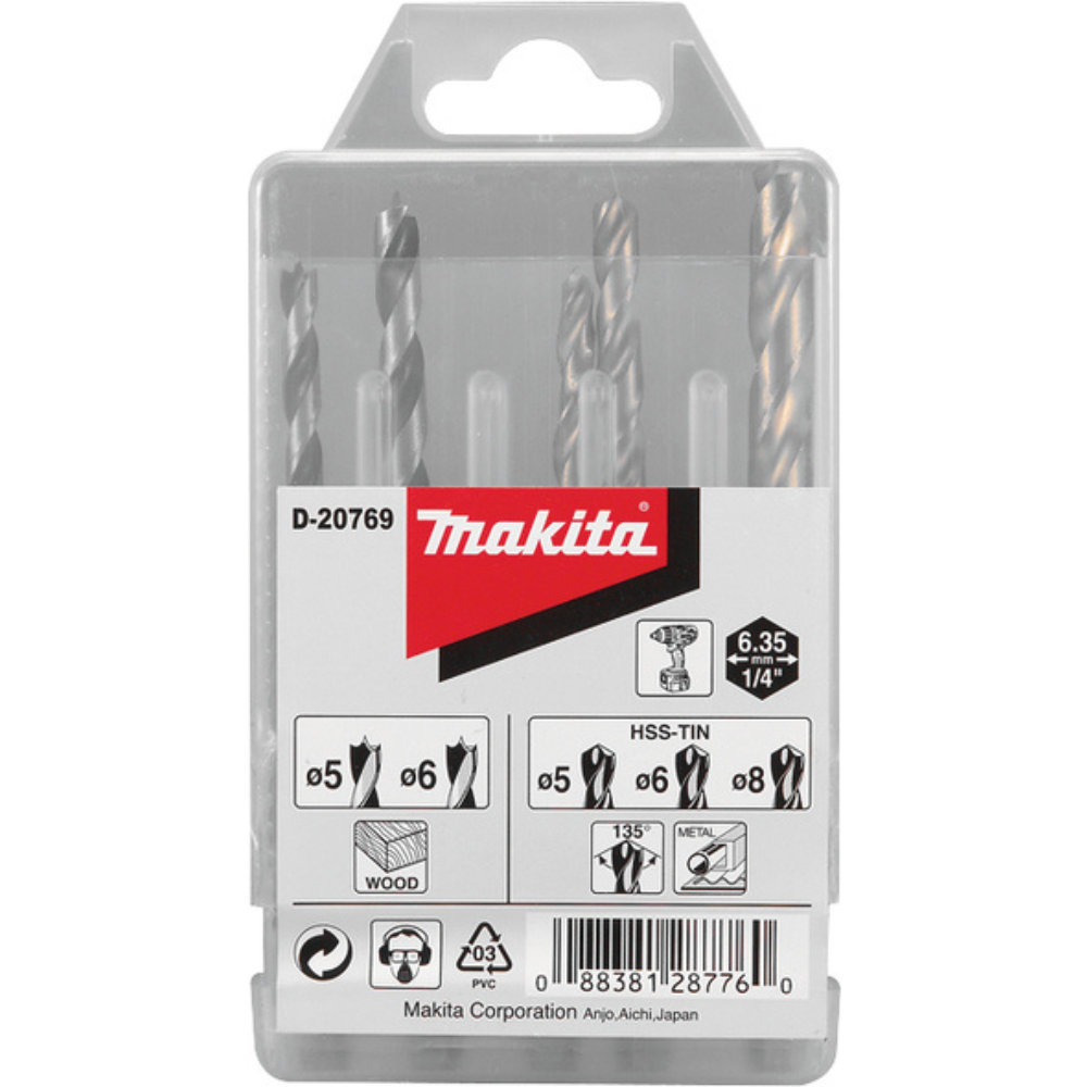 Makita - Set burgija za metal i drvo, 1/4 šestougaoni prihvat, 5 kom - D-20769