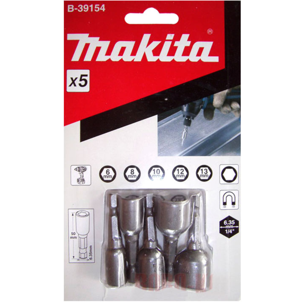 Makita - Magnetni nasadni umetak 50mm/ 6,8,10,12,13mm 1/4" 5 kom - B-39154