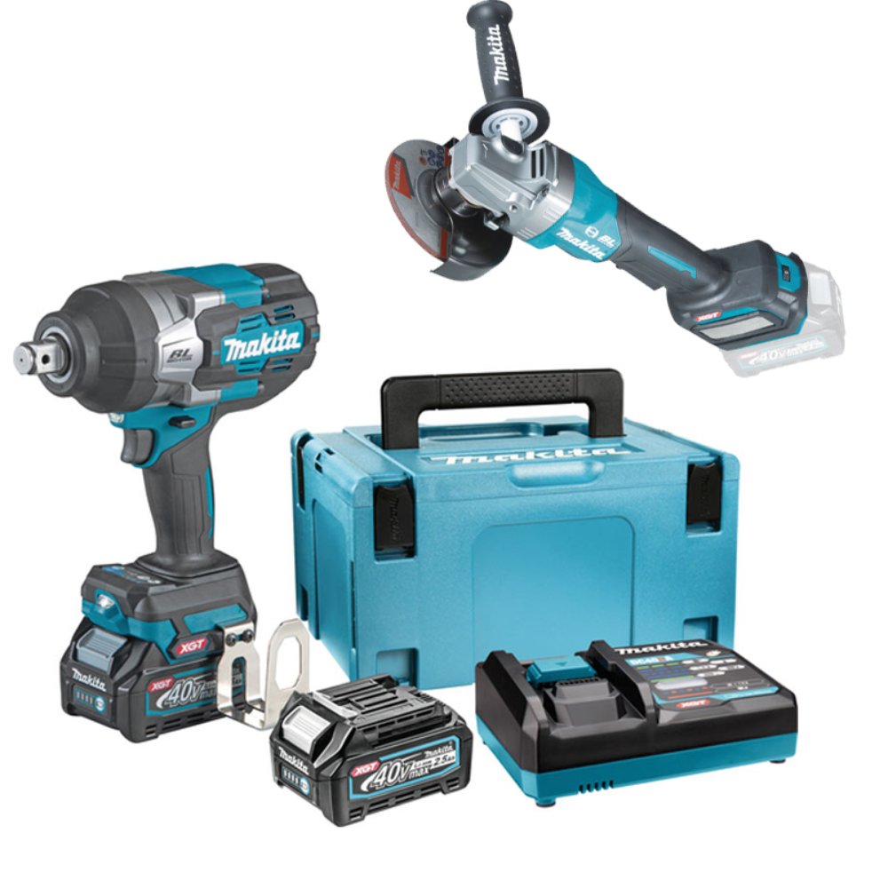 Makita Akumulatorski udarni odvijač + Akumulatorska ugaona brusilica, TW001GD201 + GA005GZ