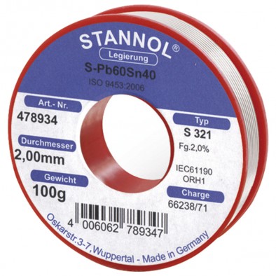Stannol Žica za lemljenje Tinol punjena 2mm 250gr Sn40/Pb60, Sn40/Pb60/2/250