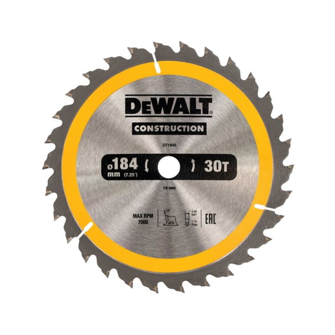 DeWalt List kružne testere za građevinske materijale, 184 mm, 30T, DT1940