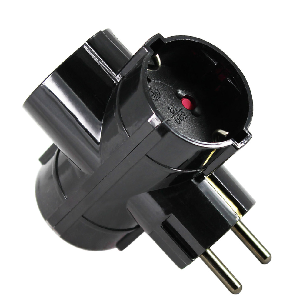 Commel Trostruki T Razdelnik 16A 250V Crni - C 6338-4