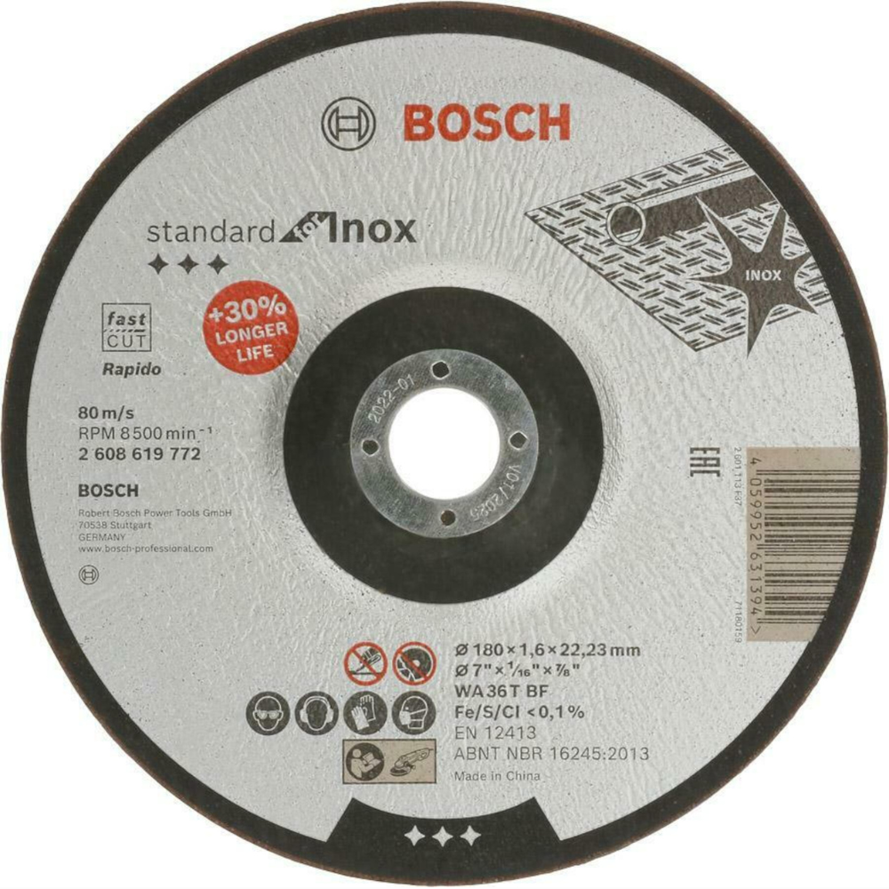 Bosch - Uvučena rezna ploča 180x1.6mm-Standard for Inox - 2608619772