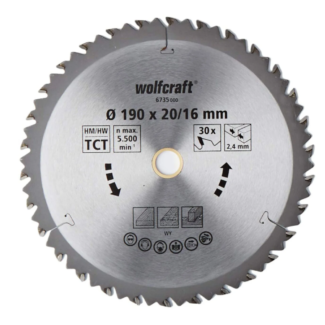 Wolfcraft - List kružne testere HM 190x16x2.4mm naizmenični zubi - 6735000