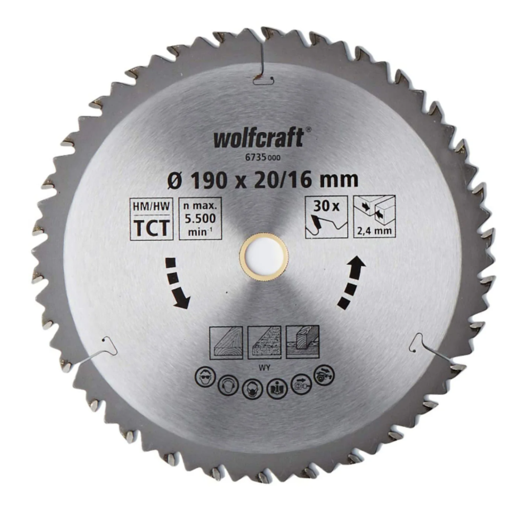 Wolfcraft - List kružne testere HM 190x16x2.4mm naizmenični zubi - 6735000