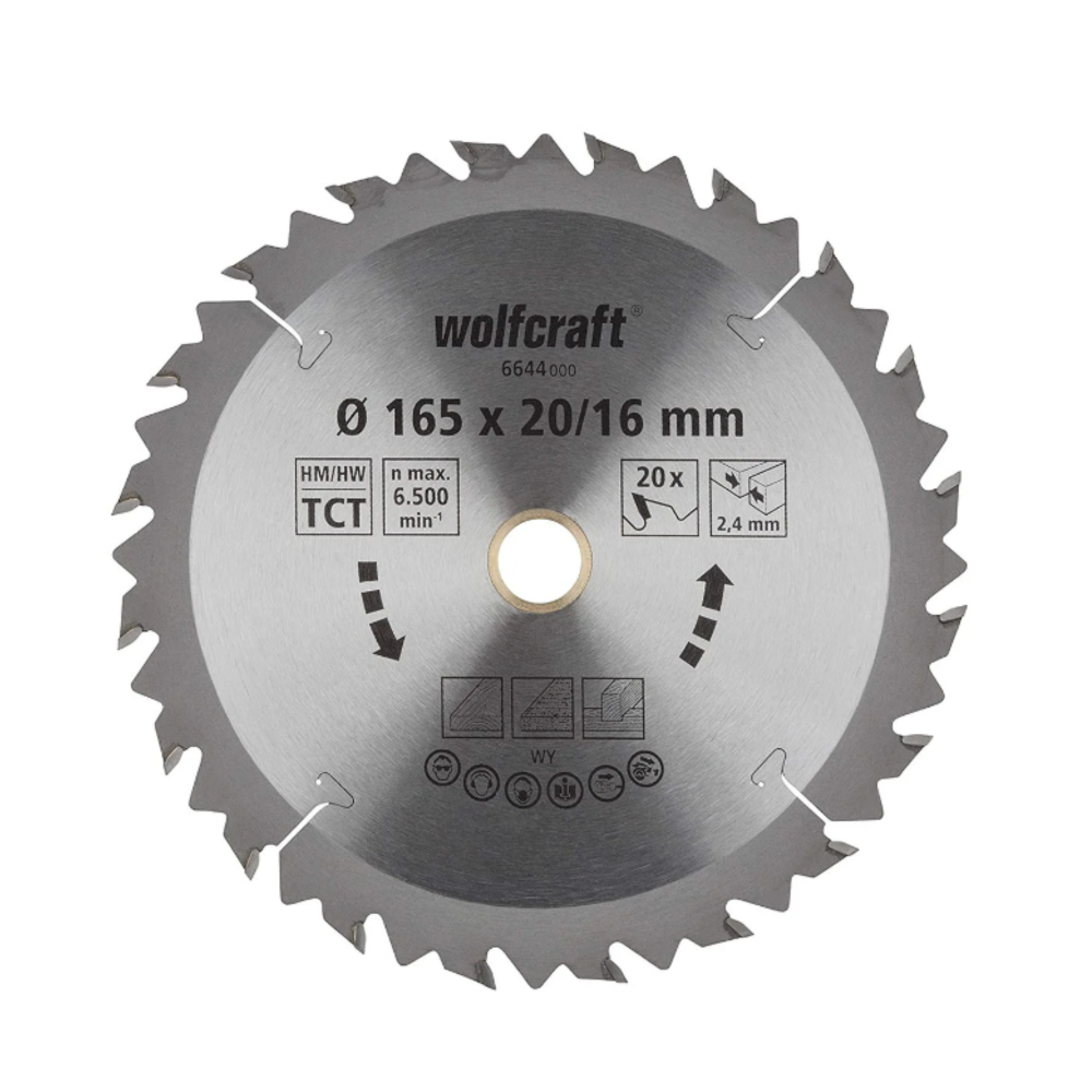 Wolfcraft - List kružne testere HM 165×16/20×2.4mm naizmenični zubi - 6644000