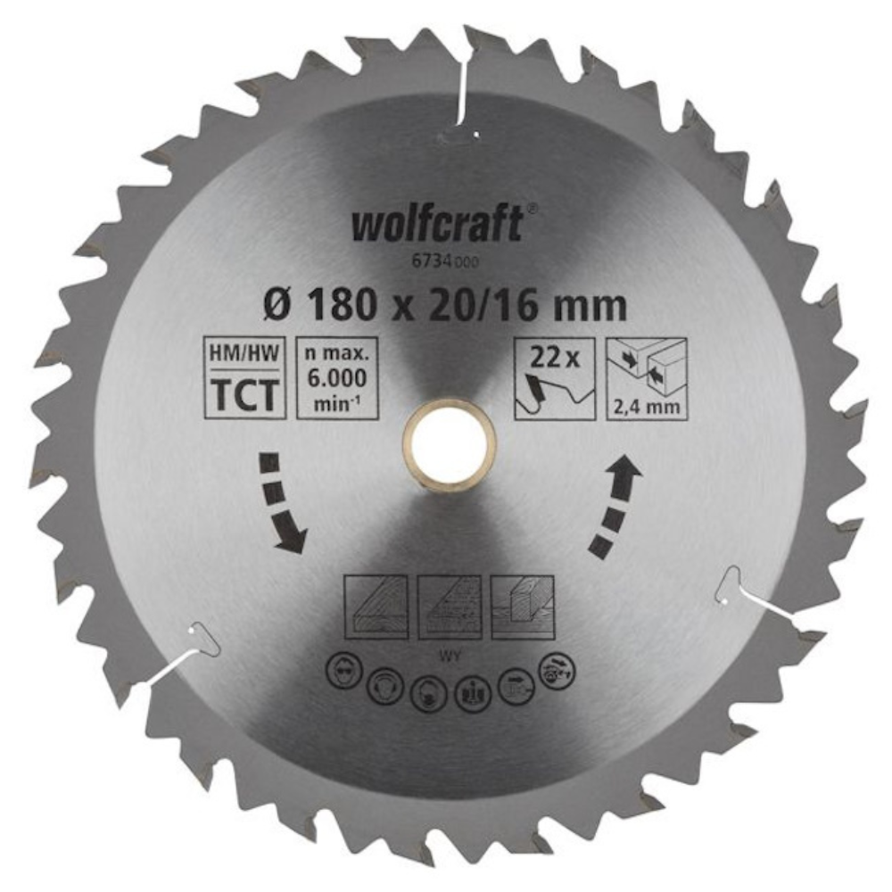 Wolfcraft - List kružne testere HM 180x20x2.4mm naizmenični zubi - 6734000