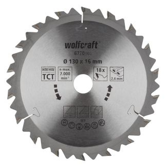 Wolfcraft - List kružne testere HM Z18 130x2.4x16mm naizmenični zubi - 6730000