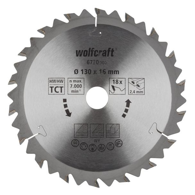 Wolfcraft - List kružne testere HM Z18 130x2.4x16mm naizmenični zubi - 6730000