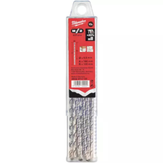 MILWAUKEE - Set od 10 burgija za beton M2, 2-rezna, SDS-Plus, 5,5 x 100/160 mm - 4932371703