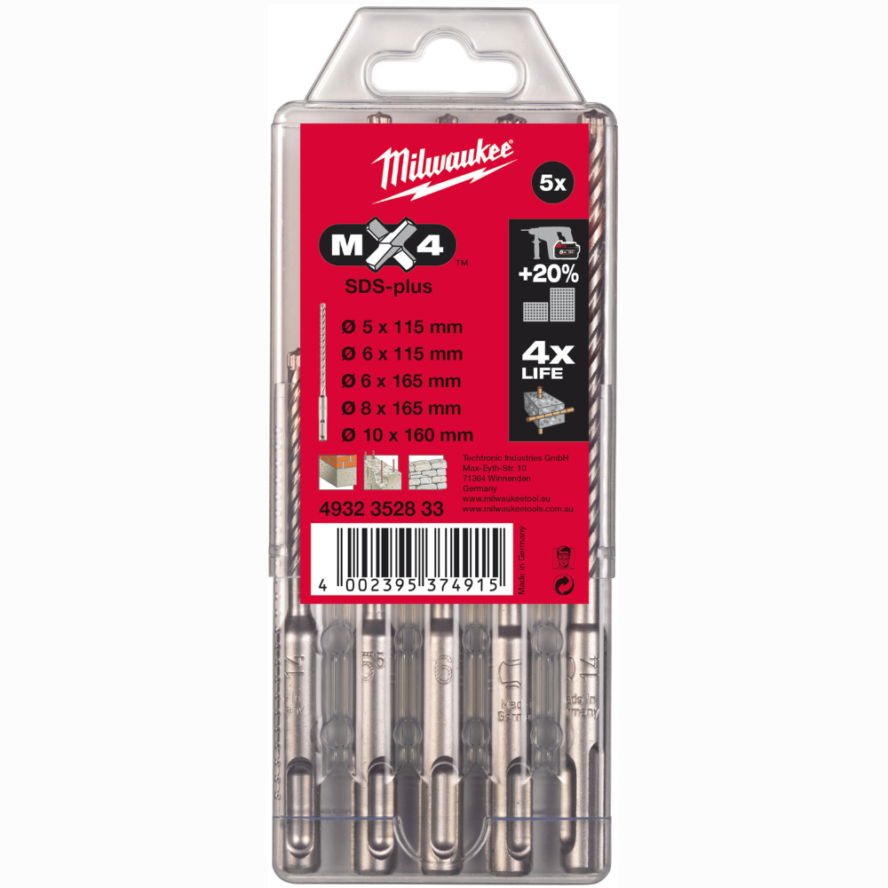 Milwaukee - Set burgija za beton, SDS-Plus MX4, 4 -rezna, 5 - 10 mm - 4932352833