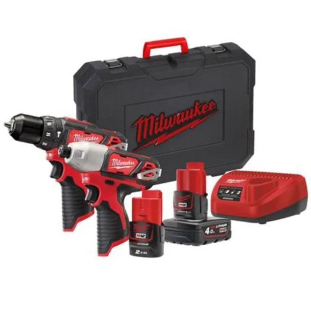 Milwaukee - Aku set – subkompaktni udarni odvijač i udarna bušilica sa dve baterije i punjačem u koferu M 12 BPP2B-421C - 4933443497