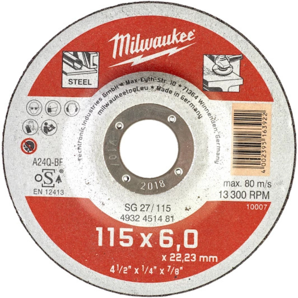Milwaukee - Ploča za brušenje metala, 115 x 6 x 22,2 mm, Contractor - 4932451481