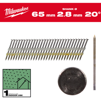 MILWAUKEE - Ekseri sa okruglom glavom 2,8 x 65 mm, 20°, SC-1, 2000 kom - 4932492587
