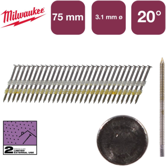 MILWAUKEE - Pocinkovani ekseri sa okruglom glavom 3,1 x 75 mm 20°, RS G: SC-2, 1750 kom - 4932492592