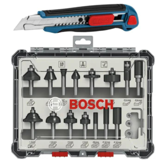 BOSCH - Komplet glodala 15 komada sa nožem, držač od 8 mm - 0615997653