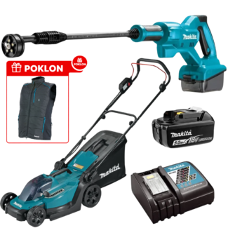 Makita - Aku set, kosačica DLM330 + perač pod pritiskom DHW180 (baterija 5.0Ah + punjač) - DLX2583T + poklon DCV202Z