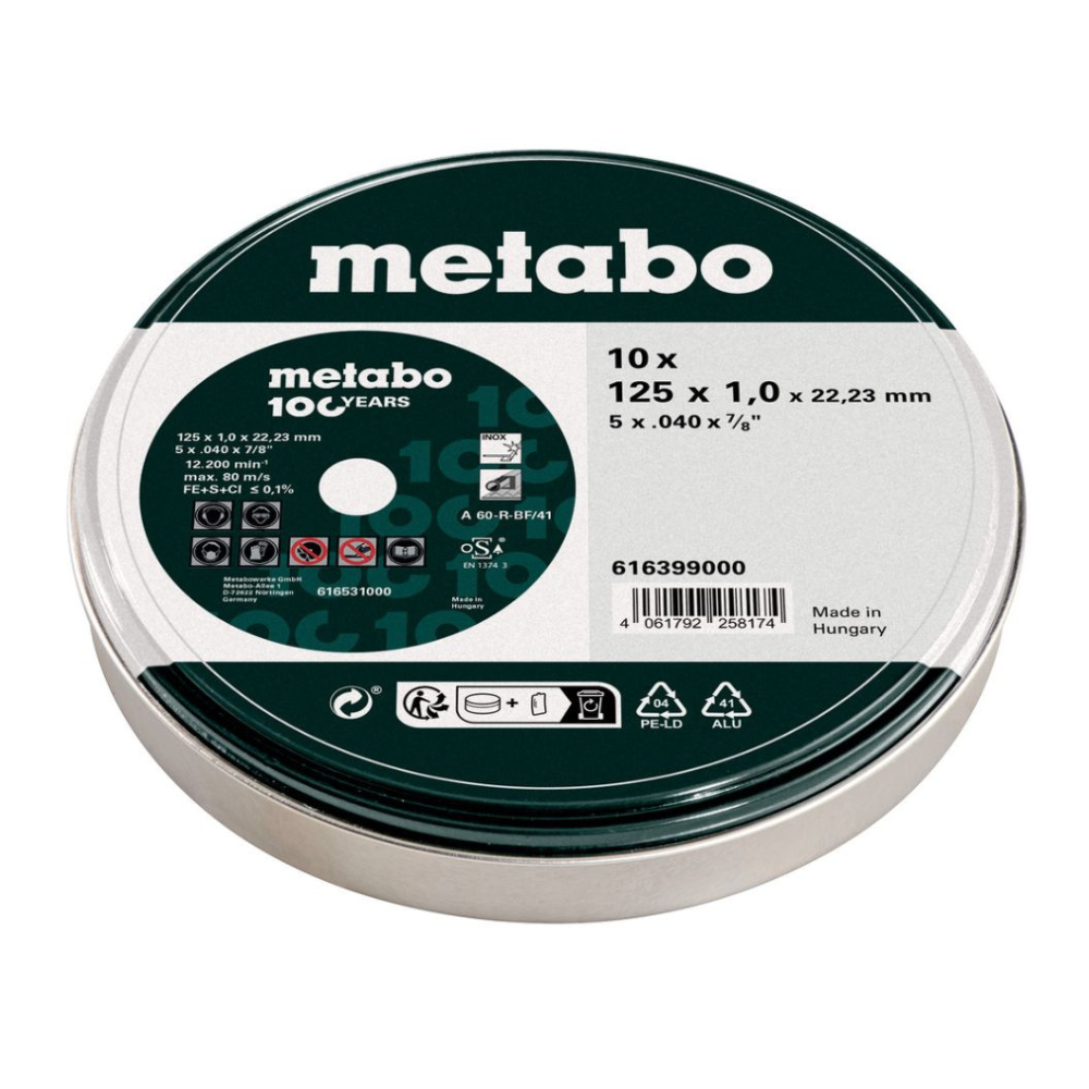 Metabo - Paket od 10 reznih ploča SP Ø125 × 1,0 × 22,23 mm za INOX, jubilarna serija „100 godina“ - 616399000