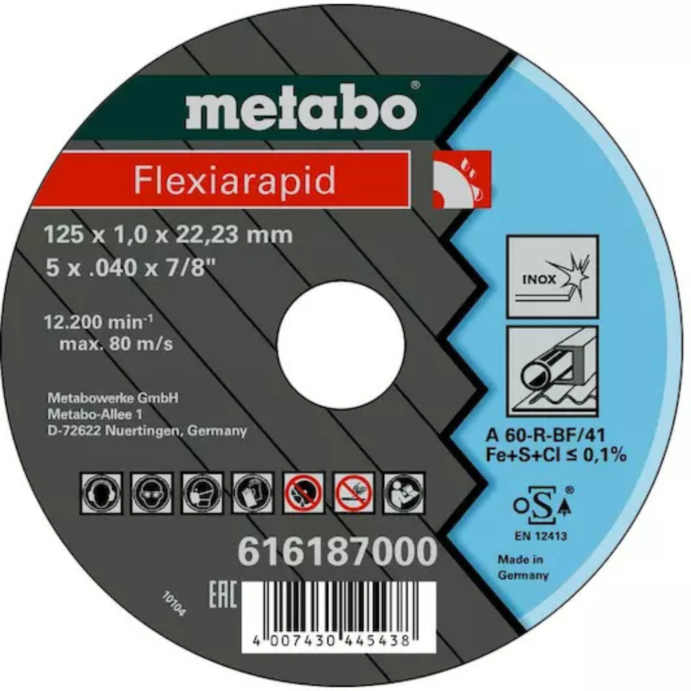 Metabo - Rezna ploča ravna Flexiarapid 125 × 1,0 × 22,23 mm za nerđajući čelik INOX - 616187000