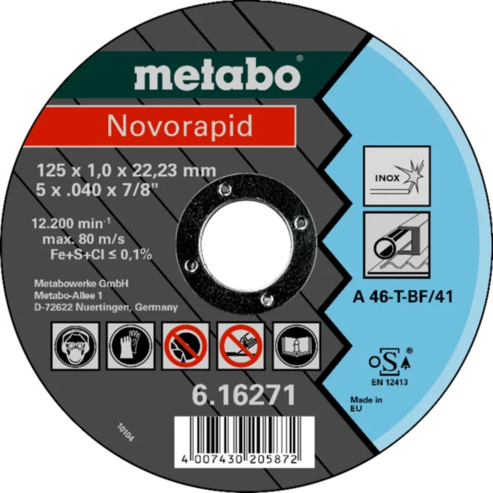 Metabo - Rezna ploča Novorapid, ravna, 125 × 1,0 × 22,23 mm, za inox - 616271000