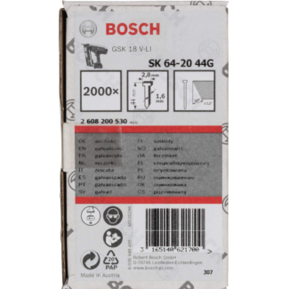 Bosch - Ravni ekser sa upuštenom glavom 20°, pocinkovani SK64 20G 44 mm - 2608200530
